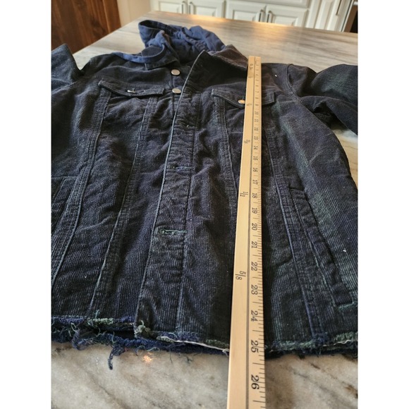 DEAR JOHN Anthropology Womens Corduroy Plaid‎ Jacket Blue Green Hooded Size S - Picture 9 of 9